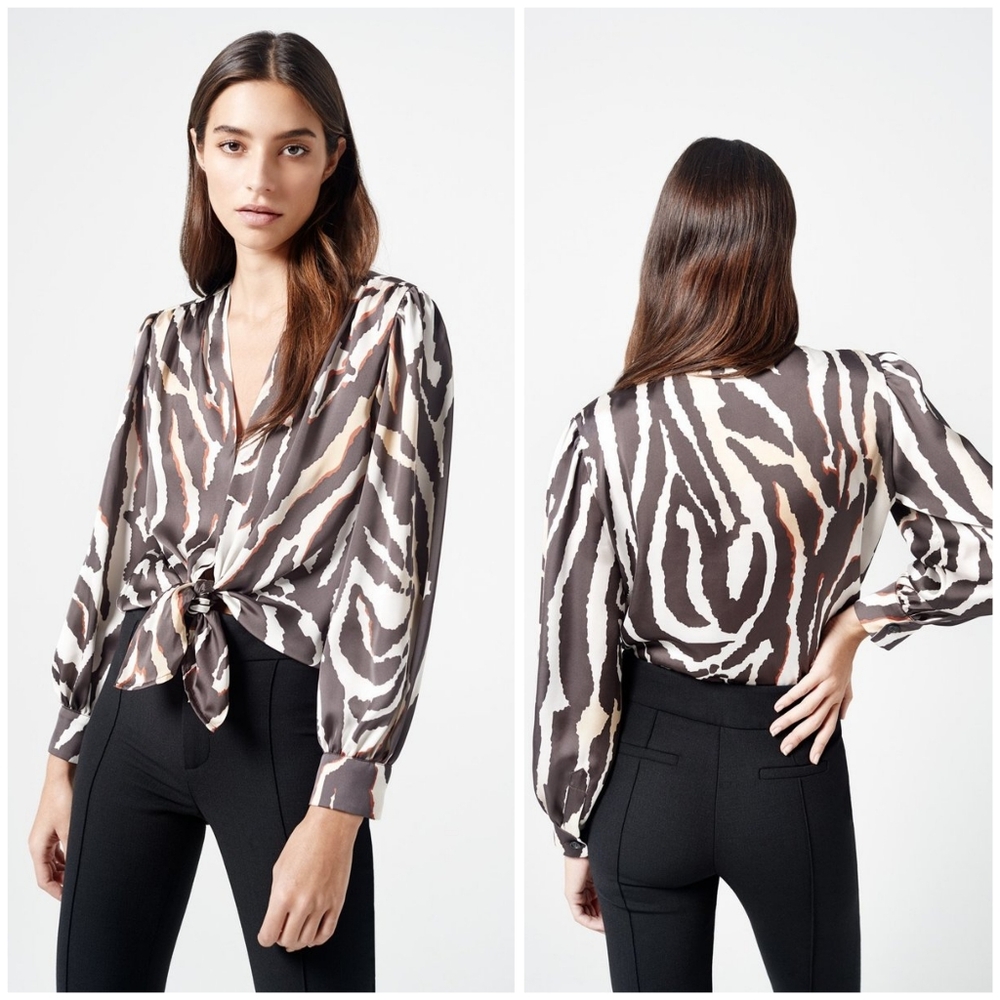 Smythe tie-front zebra print blouse size S